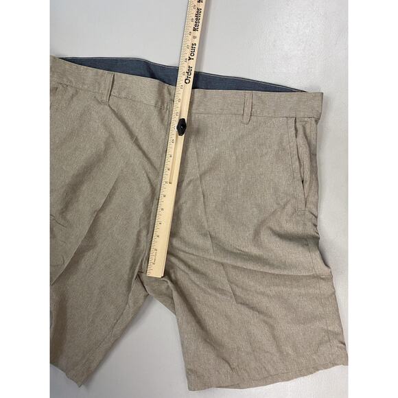 Burnside Shorts Mens 40 Beige Khaki Chino Flat Front Zip Pocket Stretch (42x10) - Picture 7 of 14